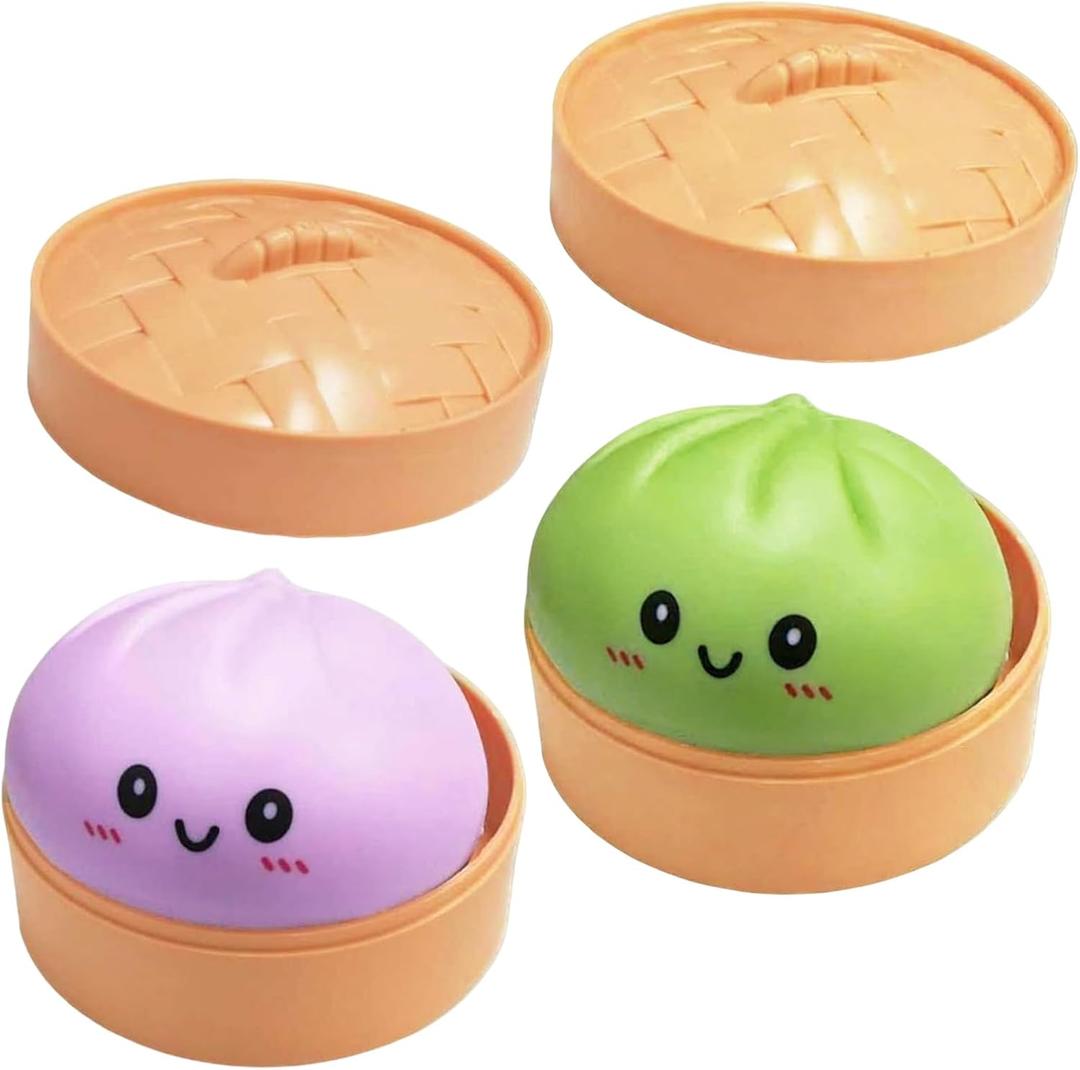 2 Pcs Dumpling Squishy, Mystery Squishy Dumpling Box, Fidget Toys Adults & Teens, Stocking Stuffers, Sensory Stress Ball Squeeze Toys for Stress Relief (Green Purple)