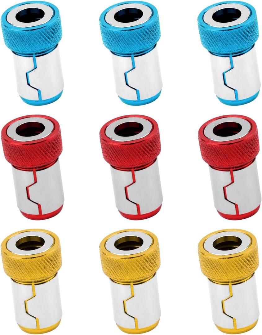 8pcs Screwdriver Head Magnetic Rings, 3 Colors Premium Aluminum Magnetizer Screw Holder Ring Durable Screw Head Magnet Ring for 1/4" Hex Screwdriver and Power Screwdriver Bits
