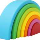 Silicone Stacking Toys for Babies, Soft Rainbow Stacker, Montessori Nesting Blocks Soft Building Toys Colorful Sensory Toys for Creative Play, for Toddlers, 7CPS