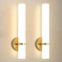 16W LED Dimming Wall Sconces 2 Packs, 3000K Warm Lights Dimmable, White Lampshade Bathroom Vanity Lighting Wall Light Fixtures for Bedroom Dining Living Hallway, Antique Gold, Set of 2