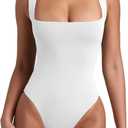 REORIA Butsmooth Womens Sexy Sleeveless Square Neck Double Lined Basic Bodysuit Tank Tops (White)