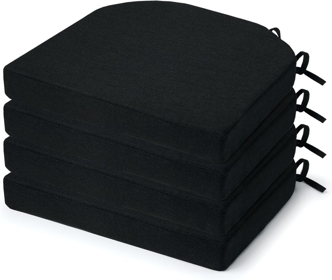 Chair Cushions for Dining Chairs 4 Pack, Foam Chair Cushion with Ties and Non Slip Backing, 16 x 16 inches Black Chair Pads for Dining Chairs