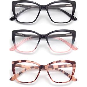 3-Pack Reading Glasses for Women, Style Frame Spring Hinge Readers Blue Light Blocking Glasses (C02, 3 Mix Colors)