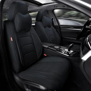 Black Car Seat Covers Front Pair, Breathable Leather Automotive Front Seat Covers & Headrest for Comfortable Driving, Universal Auto Interior Fit for Most Kinds of Vehicles, SUV, Sedans