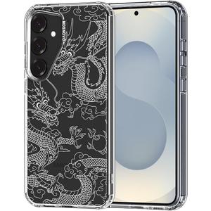 MOSNOVO Case for Samsung Galaxy S25 Ultra, [Buffertech 6.6ft Military-Grade Drop Protection] [Anti Peel Off Tech] Clear TPU Bumper Phone Case Cover Design - White Dragon