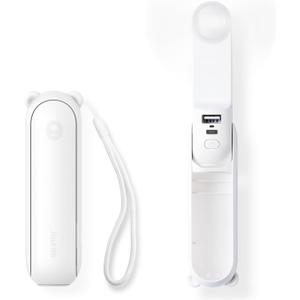 JISULIFE Handheld Mini Fan, 3 IN 1 USB Rechargeable Portable Fan [12-19 Working Hours] with Power Bank, Flashlight, Pocket Design for Travel/Summer/Concerts/Lash, Gifts for Women (White)