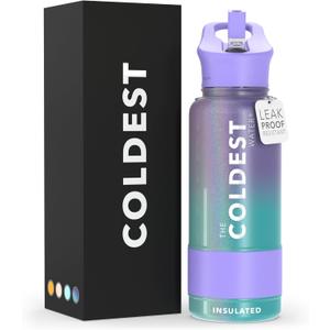 Coldest Sports Water Bottle with Straw Lid Vacuum Insulated Stainless Steel Metal Thermos Bottles Reusable Leak Proof Flask for Sports Gym (32 oz, Interstellar Glitter) (Interstellar Reef Glitter)