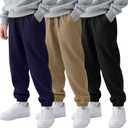 3 Pack Boys Joggers Kids Corduroy Sweatpants Casual Elastic Waist Drawstring Athletic Uniform Pants with Pockets (12-13 Years, Navy Blue, Khaki, Black)