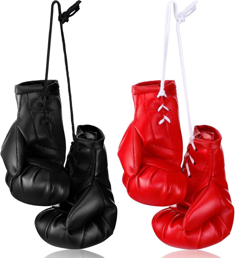 Zhanmai 2 Pairs Mini Boxing Gloves for Car Mirror Miniature Punching Gloves Boxing Party Favors Holiday Christmas Ornament Hanging Decoration for Home Car Accessories Bag Keychain(Black, Red)