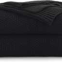 Longhui Bedding Black Cotton Cable Knit Throw Blanket for Couch Sofa Chair Bed Home Decorative, 2.5 Pounds 50 x 60 Inch Lightweight Woven Throw Blankets with Bonus Laundering Bag, Machine Wash