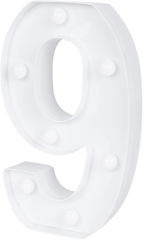 Restaurantware Illumify 7.1 x 1.2 x 8.7 Inch Light Up Number 1 Durable Marquee LED Light - Number 9 Touchproof White Plastic Party Light Keyhole Slot For Parties Weddings Or Special Events