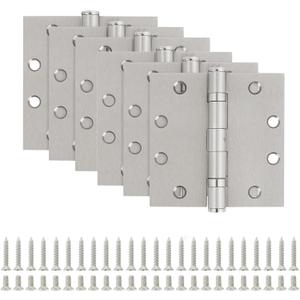 Door Hinges Hardware Hinge 4.5 Inch Square Interior Hinges for Doors Ball Bearing Door Hinge 4-1/ 2 x 4-1/ 2 Full Mortise 6 Pack Silver Exterior Door Hinges Bifold Residential Office Hinges 4 ½"x 4 ½"