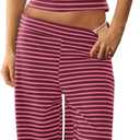 Panadila Womens Striped Two Piece Sets Summer Lounge Outfits Sailor Tube Top and Pants Matching Set Beach Vacation Travel Y2k (X-Small, Burgundy Pink Combo)