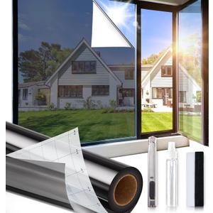 One Way Privacy Window Film,Sun Blocking Window Film with 3 Tools, Heat & UV Blocking Window Tint Film for Home, Easy Install DIY Office Window Covering See Out Not in (23.6 x 78.5 Inch, Black)