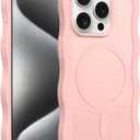 Magnetic for iPhone 15 Pro Case, (Compatible with Magsafe) Curly Wavy Frame Hard Translucent Matte Clear Back Cover for Women Men TPU Bumper Shockproof Phone Case (Pink)