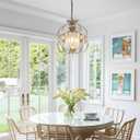 Antique Silver K9 Crystal Chandelier for Dining Room, 3-Light 14 Inch Rustic Flush Mount Ceiling Light Fixture,Vintage Bronze Hanging Pendant Lighting for Kitchen Island,Living Rooms, Foyer