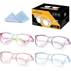 Safety Glasses Anti Fog Goggles For Women, Nurses Protective Eyewear Blue Light & UV Blocking Eye Protection Glasses (4 Pack, Rainbow + Purple + Pink + New Blue)