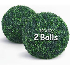 20 Inch 2 Packs Artificial Boxwood Balls Topiary Balls, 4 Layers of UV-Resistant Greenery Balls Indoor Outdoor Garden, Backyard, Patio, Front Door  Assembly Required