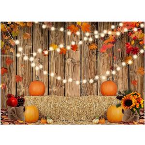 YYNXSY Fall Thanksgiving Photo Backdrop Autumn Retro Board Backdrops Wooden Fence Haystack Pumpkin Photo Background Thanksgiving Party Decorations Studio Photography Props 8X6FT YY-2516
