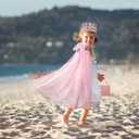 Meland Princess Dress up Clothes for Girl, Princess Cape with Kid Crown Toys, Birthday Gifts for Toddler Girls 3,4,5,6,7,8 (Pink)