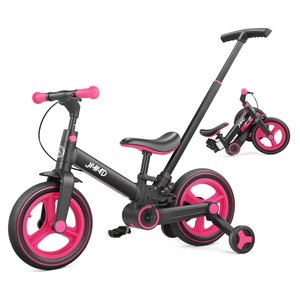 JMMD 6 in 1 Toddler Bike with Push Handle for Kids 18-60 Months, 12" Foldable Balance Bike with Training Wheels, Pedals, Brakes, Kickstand, Push Tricycle Toddler Gift & Toys for Boy & Girl