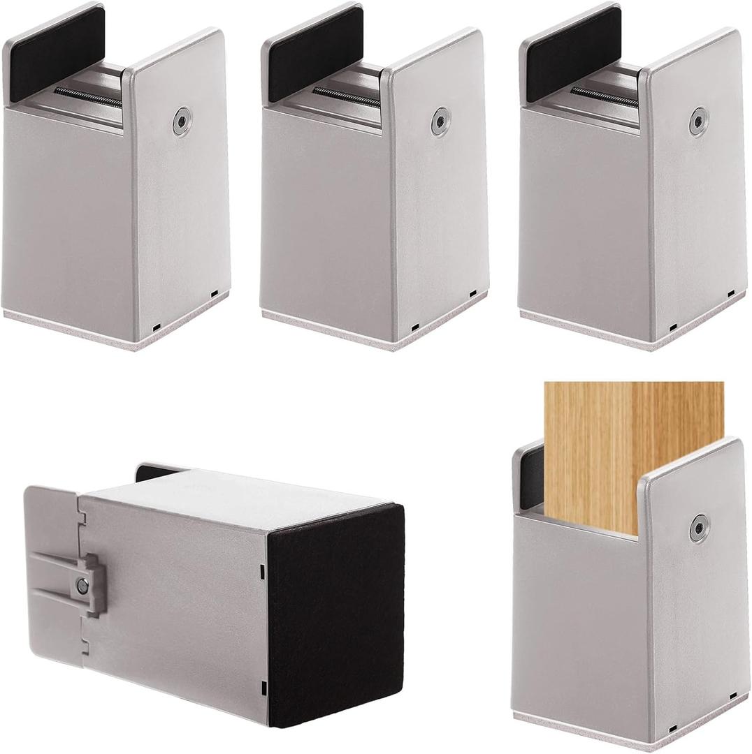 SEISSO 4 Pack Heavy Duty Furniture Risers, Bed Risers with Adjustable Screw Clamp, Table Risers Elevation in Heights 4 Inch, Weight Capacity 1000 Lbs Fit for Table, Bed, Sofa, Chair (Beige Gray)
