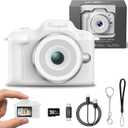 Tiny Digital Camera, Vintage Mini Keychain Camera for Teens & Beginners, Cute Portable Small Camcorder with 32GB Card, 1080P HD Pocket Video Recorder for Travel and Vlogging, White