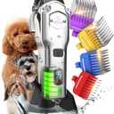 oneisall Professional Dog Grooming Clippers: Cordless Rechargeable Thick Hair Clipper with Detachable Metal Combs, Low Noise Heavy-Duty Pet Clippers for Curly/ Fine/ Wavy Hair (Silver)