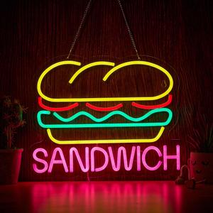 Sandwich Neon Sign for Wall Dcor Dimmable LED Neon Light USB Powered Neon Art Signs Decor, 16 inches x 13 inches