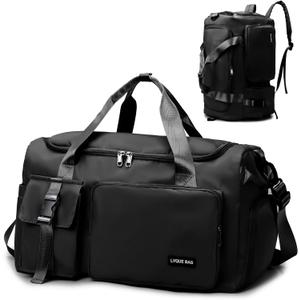 Eslcorri Gym Duffle Bag for Women Men, Sports Backpack with Wet & Shoe Compartment, Fitness Overnight Weekender Bag for Yoga, Swim, Travel (Style B, Black)
