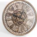 24'' Extra Large Farmhouse Wall Clock, Vintage Wall Clock with Real Moving Gears/Metal Frame for Living Room, Dining Room, Bedroom, Office Decor. (Antique Brass Gold)