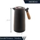 WOLFF - Thermal Coffee Carafe - 34oz / 1L Insulated Plastic Exterior Carafe for Hot or Cold Drinks - Leakproof Coffee and Tea Dispenser with Wood-like Handle and Glass Liner - Black, 34floz/1L
