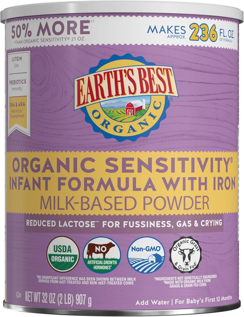 Earth's Best Organic Sensitivity Infant Formula with Iron, For Baby's First 12 Months, 32 oz (907 g) BB 24 jan 2028