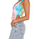 Women Cute Crop Tank Top Teen Girls Summer Floral Trendy Backless Bustier Strappy Going Out Tops TD Blue Pink XS (XS)