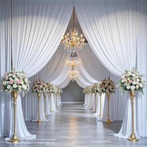 50ftx14ft White Backdrop Curtain for Wedding Parties, W5' x H14'