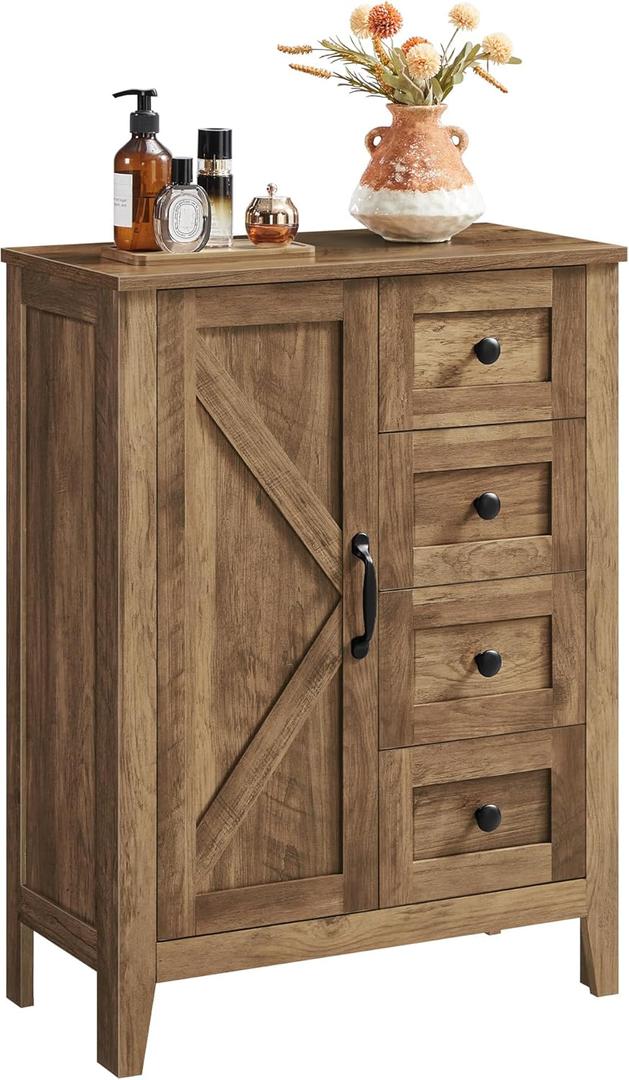 VASAGLE Farmhouse Storage Cabinet with Door, 4 Drawers, Adjustable Shelves, 11.8"D x 23.6"W x 31.5"H