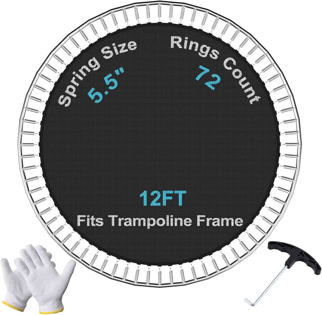 SPORTYOUTH Replacement Trampoline Jumping Mat, Fits 12ft Round Trampoline Frames with 72 V-Hooks Using 5.5" Springs, ONLY MAT, Springs not Included