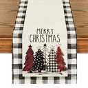 Artoid Mode Waterclor Buffalo Plaid Christmas Trees Merry Xmas Table Runner, Seasonal Winter Holiday Kitchen Dining Table Decoration for Indoor Outdoor Home Party Decor 13 x 90 Inch