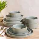 TheTerra Ceramic Dinnerware Sets for 4, 12 Pieces Porcelain Lightweight Plates and Bowls Sets, Scratch Resistant Dish Set, Oven & Microwave & Dishwasher Safe, Desert Sage