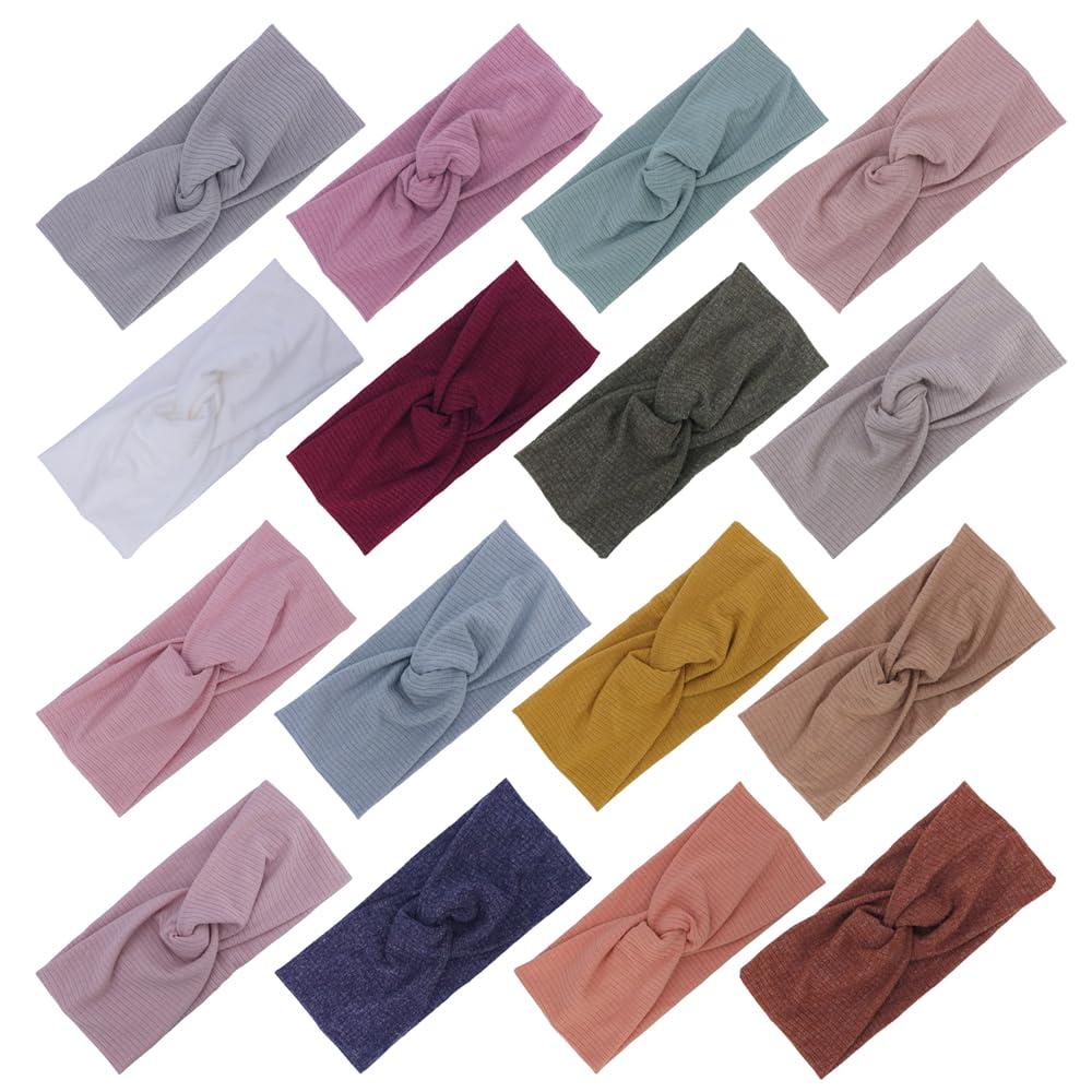 16 PCS Soft Knot Headbands with Hair Bows Elastic Hairbands Head Wrap For Newborn Baby Girls Infant Toddlers Kids Accessories (Cross Headband 16 pcs)