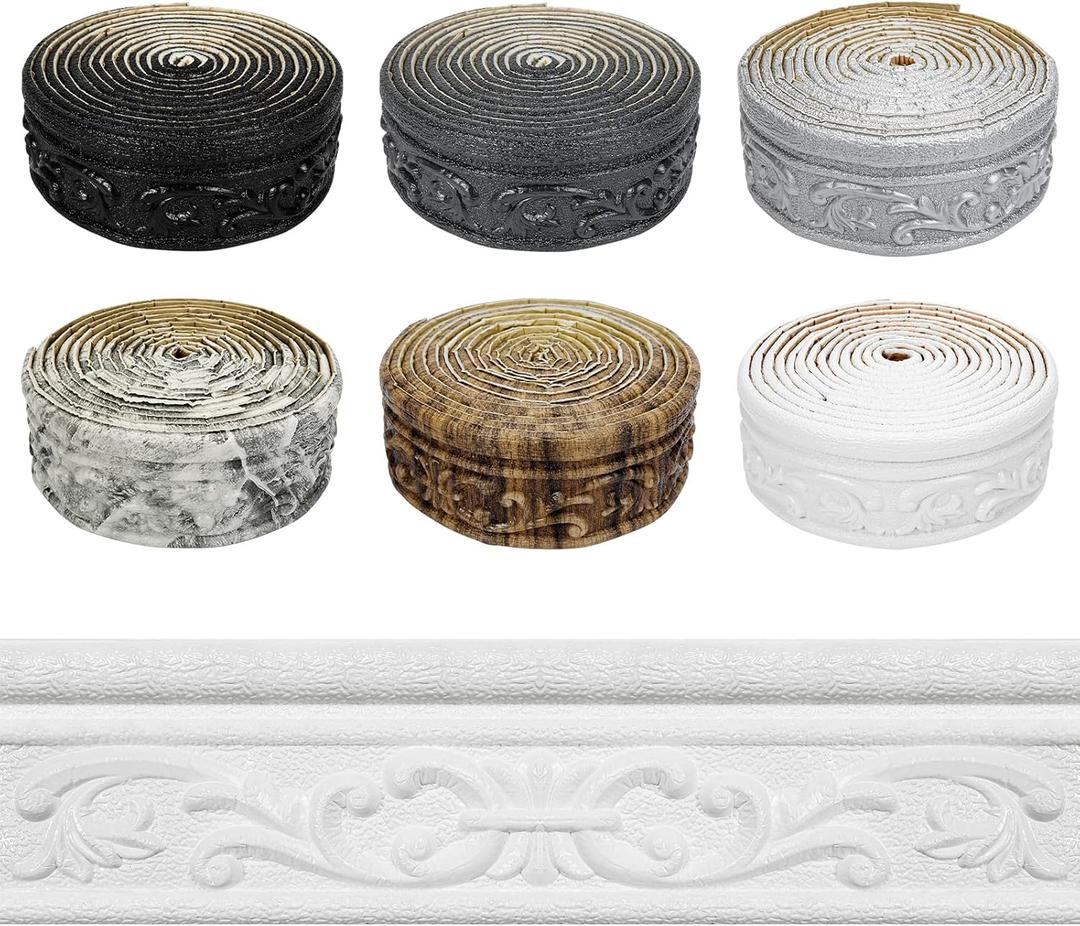 Wallpaper Border 360" x 3.1" Peel Stick Foam Molding Trim Self Adhesive, Crown Molding Wallpaper Border Flexible, 3D Wall Edging Lines Foam Baseboard, Wall Base Moulding Trim for Home DIY Decoration (White)