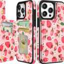 Shorogyt Compatible with iPhone 14 Pro Max Wallet Case with Card Holder - Designer Strawberry Pattern Kickstand Magnetic Clasp Back Flip Folio Leather Phone Covers Women Men Girls