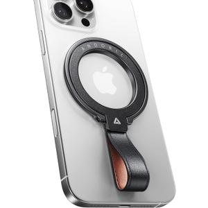 andobil [2025 Premium Leather] Magnetic Phone Grip for MagSafe [Longest Durable] Adjustable Phone Ring Kickstand with Leather Loop Compatible with MagSafe Accessories & iPhone 17/Air/16/15 Pro Max Black