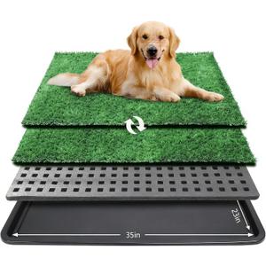 Ondware Dog Grass Pad with Tray,35x23in Dogs Potty Tray with 2-Pack Upgraded Replacement Artificial Grass,Dog Litter Box for Pet Training,Indoor Portable Pottys Pet Toilet