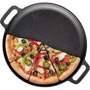 Bruntmor 12-Inch Pre-Seasoned Cast Iron Skillet Pizza Pan - Heavy-Duty Cast Iron Frying Pan with Dual Handles - Oven Safe Griddle for Stove, Campfire, and Outdoor Cooking (Round, Black)