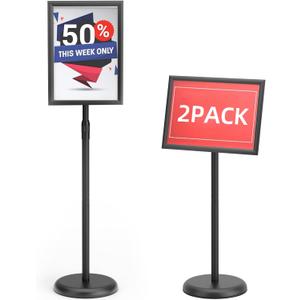 GUOHONG 2 Pack Heavy Duty Sign Stand Adjustable 8.5 x 11 Inch Sign Holder Aluminum Snap Open Frame Floor Poster Stand Vertical Horizontal