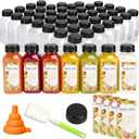 TOMNK 100pcs 8oz Empty Plastic Juice Bottles with Caps, Reusable Clear Bulk Beverage Containers with Label, Funnel and Brush for Juicing, Milk, Smoothie, Drinking, Beverages