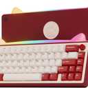 OOCTPK Chilkey Foxy65 Mechanical Keyboard with Knob, Gasket Mount 65% Aluminum Wireless Mechanical Keyboard, BT5.0/2.4GHz/USB-C, Hot Swappable, RGB Backlit Computer Custom Key Board for PC (Pink Lotus Linear Switch, Beige Red)