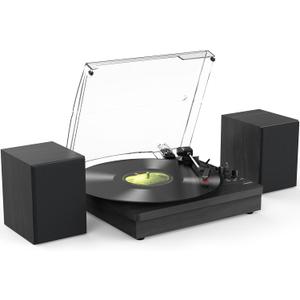 Vinyl Record Player with Two Stereo Speakers, Bluetooth Playback Turntable with 3 Speed AUX Headphone Input and RCA Out, Retro Black Vinyl Record Player with Two Stereo Speakers, Bluetooth Playback Turntable with 3 Speed AUX Headphone Input and RCA Out, Retro Black