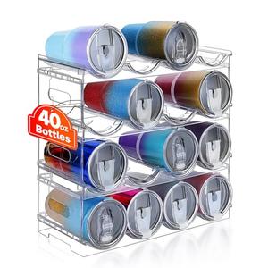 Large Compartment Water Bottle Organizer,4 Tier Stackable Water Bottle Rack for Cabinet,Tumbler Storage Organizer for Kitchen,Fridge,Cabinet Organization and Storage,Clear Water Bottle Storage Rack